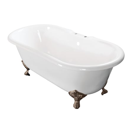 Aqua Eden Clawfoot Bathtubs, 60 L, 30.5 W, White/Brushed Nickel, Cast Iron VCT7D603017NB8